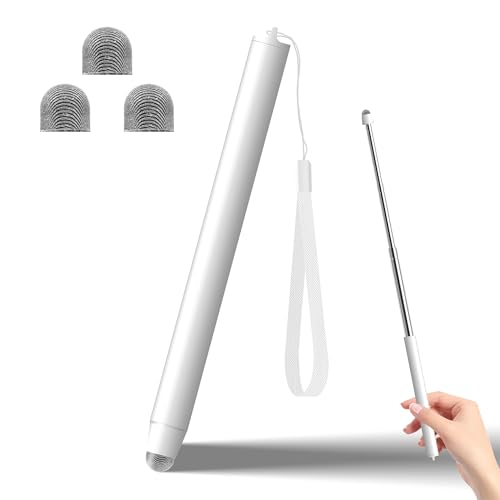 Universal Telescopic Stylus Pen for Touch Screens, Retractable Pointer Stick Stylus with Special Flocking Tip, Extendable High Precision Soft, Equipped with 3 Original Pen Tips, with Lanyard, White - color: White-A