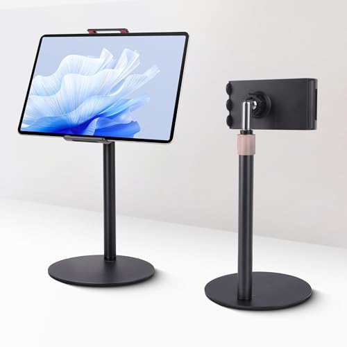 Tablet Stand Holder, Height Adjustable Portable Monitor Stand, 360 Degree Rotating, Aluminum Alloy Cradle Mount Dock for 4.7"-15.6" Screen iPhone Samsung, iPad, Kindle, eBook Reader (932001A) (Black)