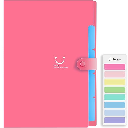 Forvencer Accordion File Organizer, Letter Size, 5 Pocket Expanding File Folder, Cute File Folder with Labels, Portable File Organizer for School Office Supplies, Folders for Documents, Fuchsia - color: Fuchsia, style: 5 Pockets