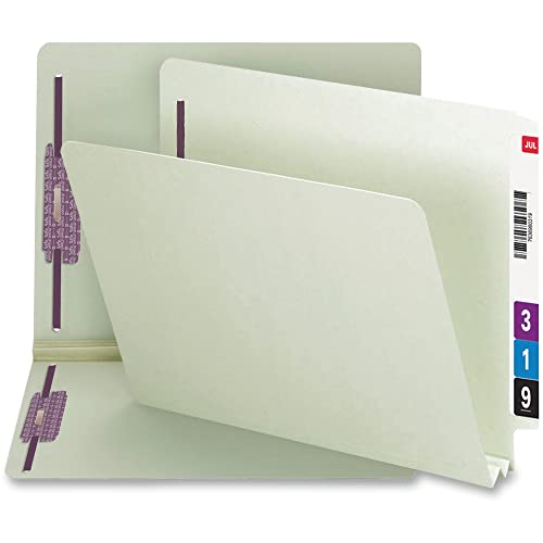 Smead End Tab Pressboard Fastener File Folder with SafeSHIELD, 2 Fasteners, 2" Expansion, Letter Size, Gray, Green, 25 Count, 34715 - size: 2" Expansion