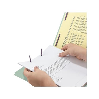 Smead End Tab Pressboard Fastener File Folder with SafeSHIELD Fasteners, 2 Fasteners, 3" Expansion, Letter Size, Gray/Green, 25 per Box (34725) - size: 3" Expansion