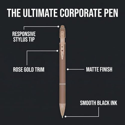 Ultima Rose Gold Accent Stylus Pen (5 Pack) – Soft‑Touch Metal Pen with Rose‑Gold Trim, Gel‑Glide™ Ink & Touchscreen Stylus – 5 Custom Laser‑Engraved Executive Pens - color: Black