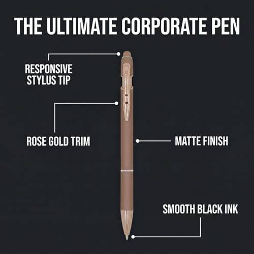 Ultima Rose Gold Accent Stylus Pen (5 Pack) – Soft‑Touch Metal Pen with Rose‑Gold Trim, Gel‑Glide™ Ink & Touchscreen Stylus – 5 Custom Laser‑Engraved Executive Pens - color: Rose Gold