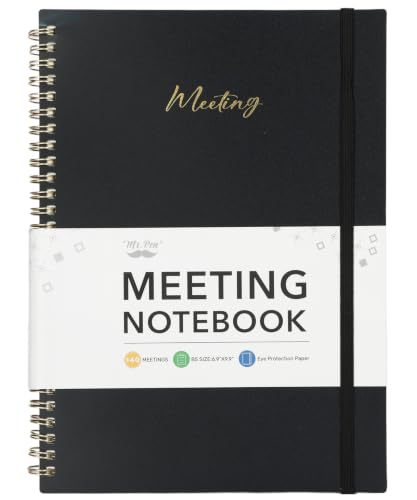Mr. Pen- Meeting Notebook for Work, 6.9"x9.9", 140 Pages, Black | Spiral-Bound, Undated Work Notebook with Action Items & Meeting Notes, Office Supplies - color: Black