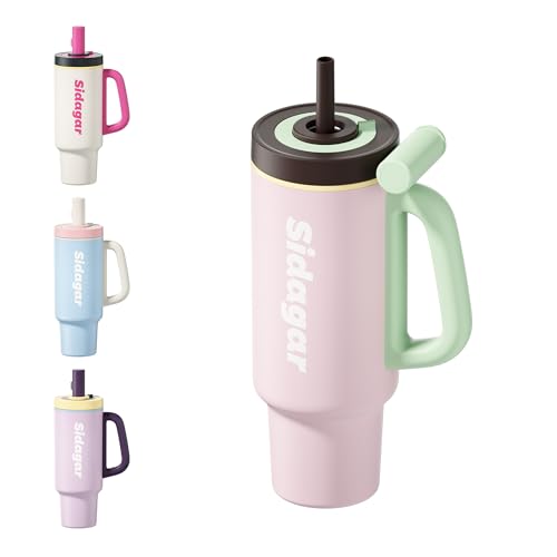 36oz Insulated Tumbler with Handle, Stainless Steel Water Bottle, Leak-Resistant Travel Coffee Mug with Push Button Lid, Cup Holder Friendly for Tea & Daily Use, Pink - color: Sakura Bloom