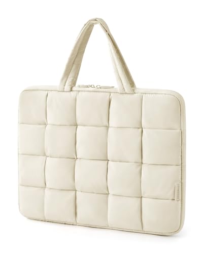 BAGSMART Laptop Case, Puffy Laptop Sleeve with Handle, Compatible with MacBook Air Pro, Laptop Bag for Women - color: Beige, size: 15-16 inch