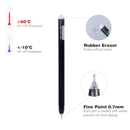 Volcanics Erasable-Gel-Pens Black, 30 Pack Fine Point 0.5 mm, Mistakes Dispear Smudge Free Perfect for School, Office, and Home Use - color: Black