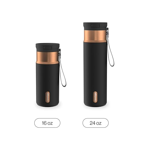 Contigo SnapSeal 473.2ml(16온스) 스테인리스 스틸 진공 단열 물병, 누출 방지 자동 닫힘 뚜껑(빨대 호환) 및 휴대용 스트랩, BPA 프리 및 납 프리, 식기세척기 사용 가능 - color: 감초 청동, size: 16온스