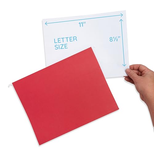 25 Blue Summit Supplies Red Hanging File Folders Letter Size – Durable 11pt Paper, Plastic Tabs and Inserts Included, Fits Standard Filing Cabinets and Desktop Organizers - color: Red
