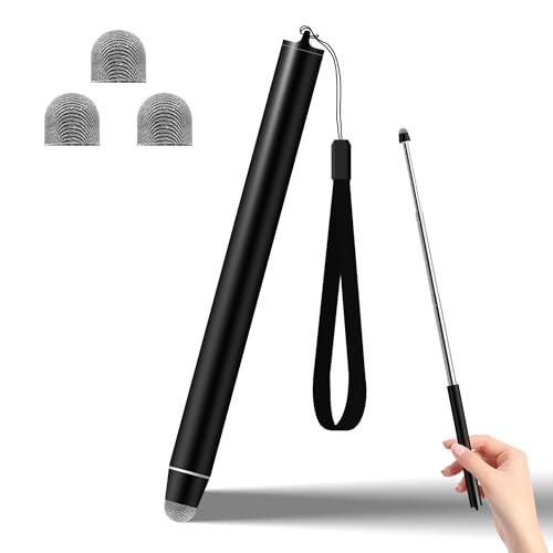 Universal Telescopic Stylus Pen for Touch Screens, Retractable Pointer Stick Stylus with Special Flocking Tip, Extendable High Precision Soft, Equipped with 3 Original Pen Tips, with Lanyard, Black - color: Black-A
