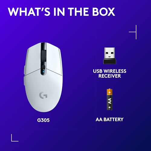 Logitech G305 Lightspeed Wireless Gaming Mouse, Hero Sensor, 12,000 DPI, Lightweight, 6 Programmable Buttons, 250h Battery, On-Board Memory, Compatible with PC, Mac - White - color: White, style: Classic