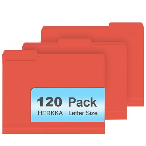 File Folder, HERKKA 120 Pack 1/3 Cut Tab File Folders, File Folders Great for Organizing and Filing, Letter Size, Red - color: Red