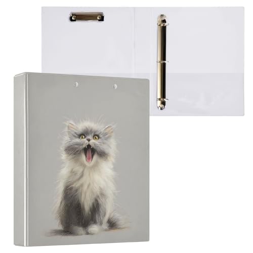 Fustylead Soft Watercolor Fluffy Cat Portrait Print 3 Ring Binder, D-Rings 1.5" Hardcover Folder, Fits 200 Sheets of A4 Paper, Durable Clipboard & Clean View with Inside Pockets for School Home Office - size: 12.4x10.63x2.36 Inch-1 Pack