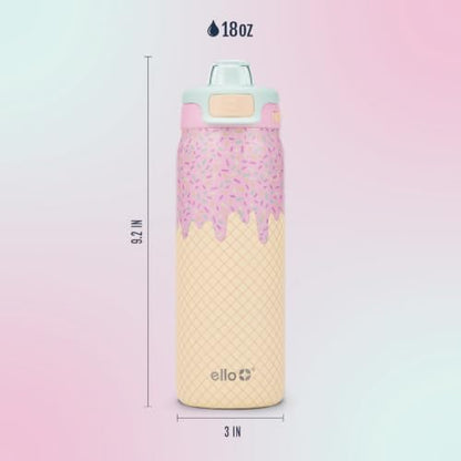 Ello Kids Pop & Fill 18oz Stainless Steel Water Bottle with Quick Fill Technology, Double-Wall Vacuum Insulation, Leak Proof Locking Lid, Sip & Chug, BPA Free, Gifts for Girls Boys, A La Mode - color: A La Mode, size: 18 Ounces