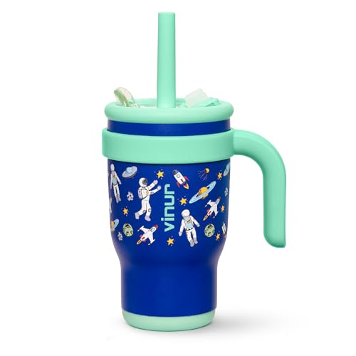 VINUR Kids Tumbler with Handle 14 oz Stainless Steel Double Wall Vacuum Insulated Tumbler with Lid and Straw, Leak Proof Water Cup for Travel (Astronaut) - color: Astronaut, size: 14 Ounces