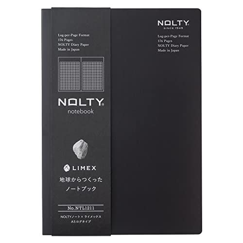 NOLTY NOTE × LIMEX, A5 Log Type Notebook, 3.5mm Grid, 176 Sheets, Granite Black, NTL1211 - color: Log: Granite Black