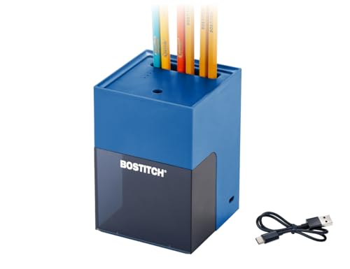 Bostitch Konnect Rechargeable Pencil Sharpener (USB-C), Auto-Stop Helical Cutter, Portable Electric Sharpener for No.2/Colored Pencils, Home, Office, Classroom, Blue - color: Blue, style: Executive