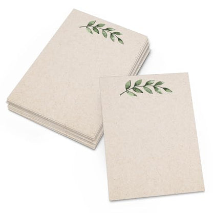 321Done Blank Note Cards, 4x6 Thick Cardstock - Greenery Leaves Tan Card Stock, Notecards & Stationery for Writing, Stamping, Printing - Made in USA, Set of 50 - No Envelopes - color: Greenery, Tan, size: 4x6, Vertical