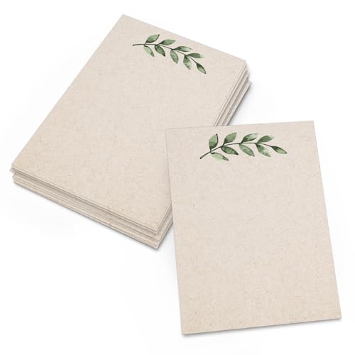 321Done Blank Note Cards, 4x6 Thick Cardstock - Greenery Leaves Tan Card Stock, Notecards & Stationery for Writing, Stamping, Printing - Made in USA, Set of 50 - No Envelopes - color: Greenery, Tan, size: 4x6, Vertical