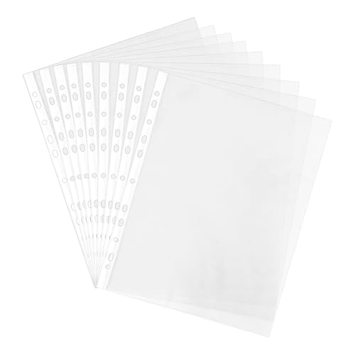 A4 Punched Pocket, 100 Pack Premium Clear Sheet Protectors 11.97 x 9.25in, 11-Hole Plastic Page Protectors Sheet Top Loaded, Paper Sheets Document Sleeve for 2/3/4 Ring Binder (Color:Transparent)