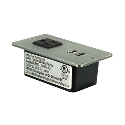 4-3/8" Long x 2-1/2" Wide Chrome in-Desk Power Center with 1 Outlet, 2 USB Ports - style: 1 Outlet, 2 USB Ports