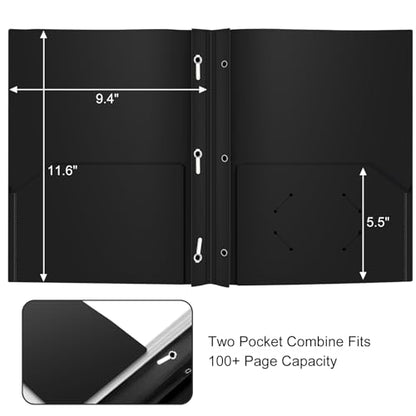 ViVin 12 Pack Plastic Folders with Pockets and Prongs, Heavy Duty 2 Pocket Folders with 3-Prong Fasteners, Poly File Holds 8-1/2" x 11" Paper for School Office Home (Black) - color: Black, size: 12 PACK