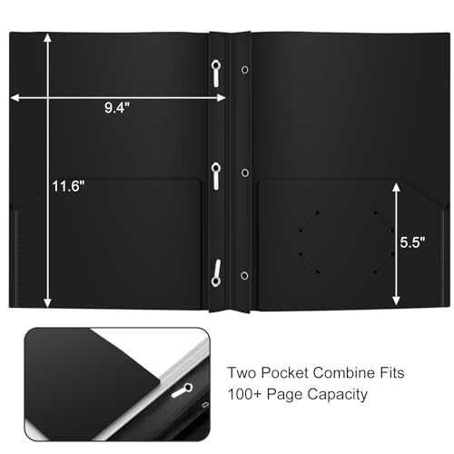 Heavy Duty Plastic Folder, 60 Pack, Pocket Folder with brads, Letter Size Poly File, Plastic Folders with 3 Prongs Fasteners - Black - color: Black, size: 60 PACK