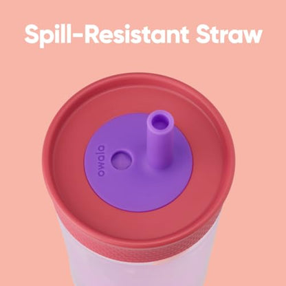 Owala Kids Insulation BPA-Free Plastic Tumbler with Spill Resistant Flexible Straw, Easy to Clean, Kids Water Bottle, Great for Travel, Dishwasher Safe, 15 Oz, Pink and Purple (Lilac Rocket) - color: Lilac Rocket, size: 15 Ounces