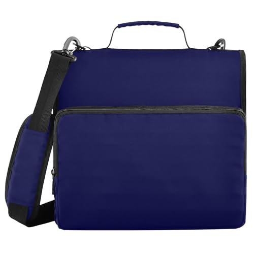 3 Rings Binder with Extra Pockets with Handle and Removable Shoulder Strap Includes Zip Pocket Portfolios Portfolio Organizer for Office School Black Blue - color: Black Blue