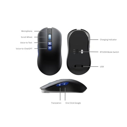 Azpen VoiceX Pro Wireless AI Mouse for PC and Laptop with Voice Input, Live Translation, ChatGPT Support, and One-Touch Search