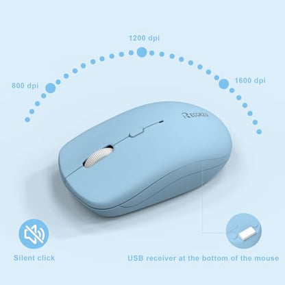 Wireless Keyboard and Mouse Combo, Full-Sized Wireless Keyboard and Adjustable DPI Mouse, 2.4GHz USB Receiver, Silent Keyboard and Mouse for PC, Windows, MAC, Desktop, Laptop(Sky Blue-B) - color: Sky Blue-B