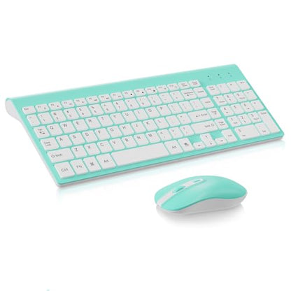 cimetech Wireless Keyboard and Mouse Combo, Compact Full Size Wireless Keyboard and Mouse Set 2.4G Ultra-Thin Sleek Design for Windows, Computer, Desktop, PC, Notebook, Laptop - Blue - color: Blue White