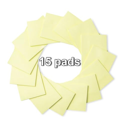 (15 Pads) Sticky Notes 3x5 in,Light Yellow Notepads,Stickies,Memo Note Pad | Super Sticking Power,Strong Adhesive,Post on Windows Doors,Office School,Recyclable,Easy to Write on,Hold Well - color: Yellow