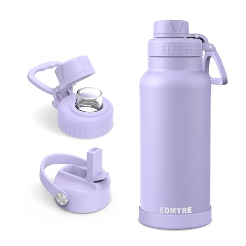 32 oz Stainless Steel Water Bottle with Straw Lid & Twist Lid, Insulated water bottle for men & women with Silicone Boot, Leakproof, Keeps Cold 24H / Hot 12H, Wide Mouth for Gym, Travel, Sports, Gym - color: Purple, size: 32 Ounces
