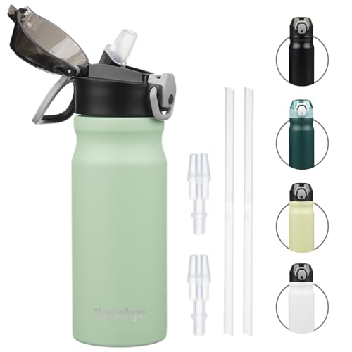 Konokyo 18 oz Insulated Stainless Steel Sports Water Bottle with Straw Lid | BPA-free, leak-proof reusable sports bottle with carry loop for gym, office, hiking, camping, travel & hydration - color: Avocado Green, size: 18 Ounces