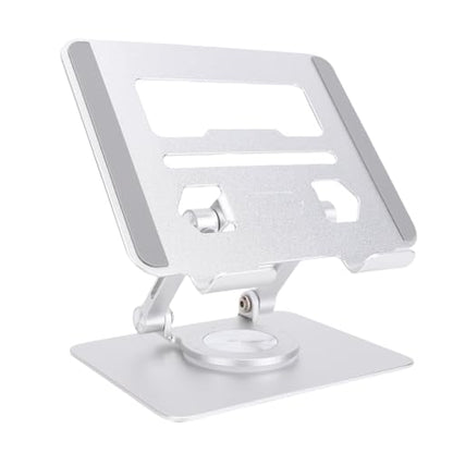Tablet Stand with Adjustable Height and 360° Rotating Base for 5.8 to 12.9 Inch Tablets Ideal for Video Calls and Online Learning (Silver)