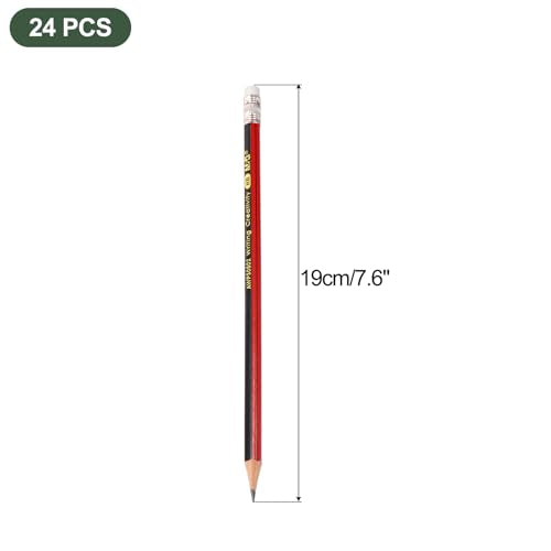 M&G Wooden Hexagonal Pencils, 24 Pcs HB Round Pencils with Eraser for Classroom & Office, Red & Black