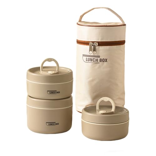 Portable Insulated Lunch Container Set, 2/3/4 Stackable Individual Stainless Steel Lunchboxes with Insulated Bag, Suitable for Work, Picnics and Camping (Brown, 3-Tier) - color: Brown, size: 3-Tier