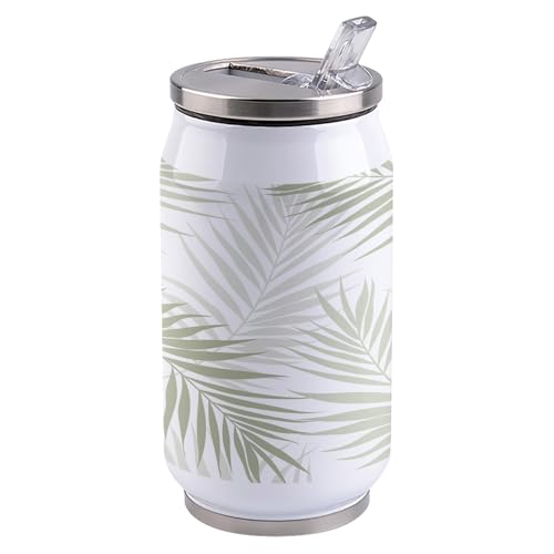 T&H XHome Tropical Leaves 10oz Stainless Steel Tumbler with Lid & Straw-Double Wall Vacuum Insulated Travel Mug Leaf Summer Tropical Light Green Water Bottle Coffee Beverage Drinks Cup - size: 10 Ounces