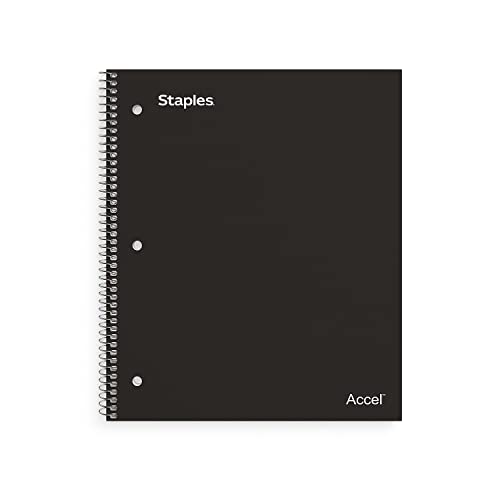STAPLES Accel 1‑Subject Notebook, 8.5” x 11”, College Ruled, 100 Sheets, Black