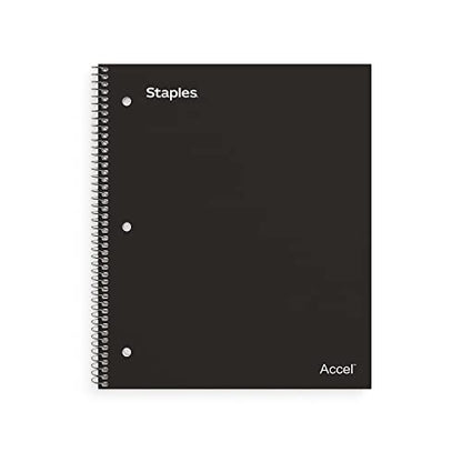 STAPLES Accel 1‑Subject Notebook, 8.5” x 11”, College Ruled, 100 Sheets, Black