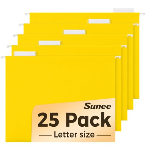 SUNEE Hanging File Folders, 25 Pack Letter Size Hanging File Folders with 1/5-Cut Tabs, Ideal for Home and Office Organization and Papers Classification,Yellow - color: Yellow