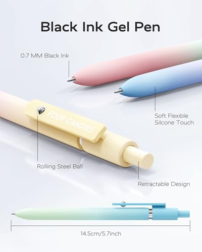 Four Candies Gel Pens, 5 Pcs 0.7mm Fine Point Quick Dry Black Ink Pen | Smooth Writing Gel Pens for Journaling, Note Taking, Nurse Aesthetic, Cute Office School Supplie(Gradient) - color: 5 Pcs Gradient-Black Ink
