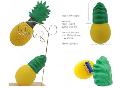 128GB USB 3.0 Flash Drive Novelty Cartoon Pineapple High Transfer Speed Pendrive Memory Stick - color: Pineapple