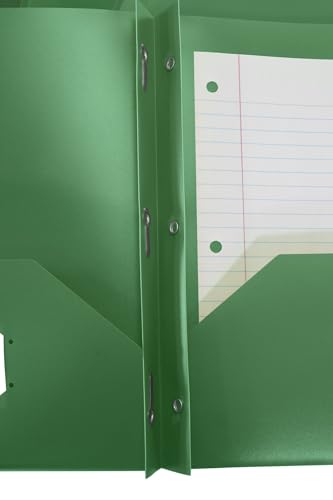 School Smart 2-Pocket Poly Folders with Fasteners, Green, Pack of 25 - color: Green, style: Fasteners