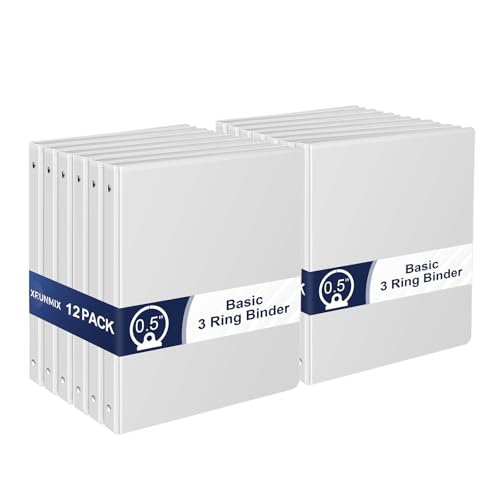 1/2 Inch 3-Ring-Binder with Pockets, 0.5''-inch Round Binders Holds 100 Sheets US Letter Size 8.5'' x 11'' - Bundle 12 Packs White Binders for Home, Office, and Back to School (0.5'' - 12 Packs) - size: 0.5'' - 12 Packs