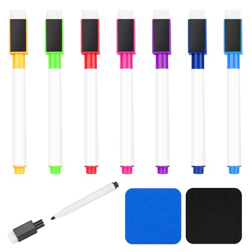 8 Pcs Colorful Magnetic Dry Erase Markers with Eraser, White Board Mini Dry Erase Markers with Eraser Cap, Fine Point Tip Student White Board Markers for Teachers Office School Supplies - color: Multicolor, size: 1 Count (Pack of 8)