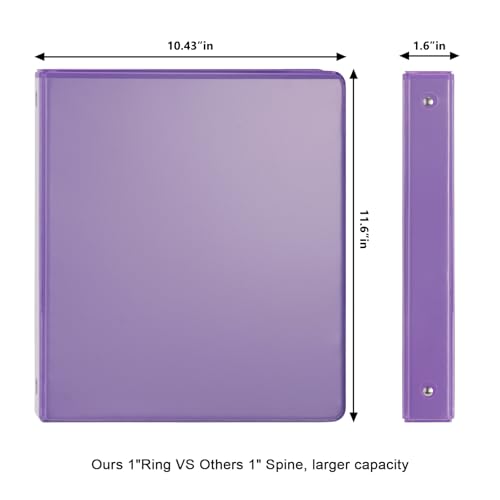 COMIX 3 Ring Binder 1 inch with Clear View Cover, 1" View Binder Holds 200 Sheets of US Letter Size Paper, 6 Pack (Purple) - color: Purple, size: 1 inch, style: 6-Pack