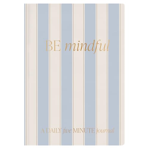 Sweet Water Decor Be Mindful Daily Journal, Cute Prompted Notebook for Women, 200 Ruled Pages for Morning & Evening Reflection, Stripe Matte Laminate Hardcover Diary with Gold Foil Details - style: Be Mindful Striped