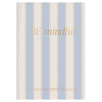 Sweet Water Decor Be Mindful Daily Journal, Cute Prompted Notebook for Women, 200 Ruled Pages for Morning & Evening Reflection, Stripe Matte Laminate Hardcover Diary with Gold Foil Details - style: Be Mindful Striped